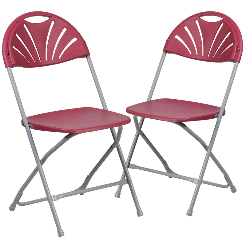 2 Pack SINGLEWAVE Series 650 lb. Capacity Burgundy Plastic Fan Back Folding Chair