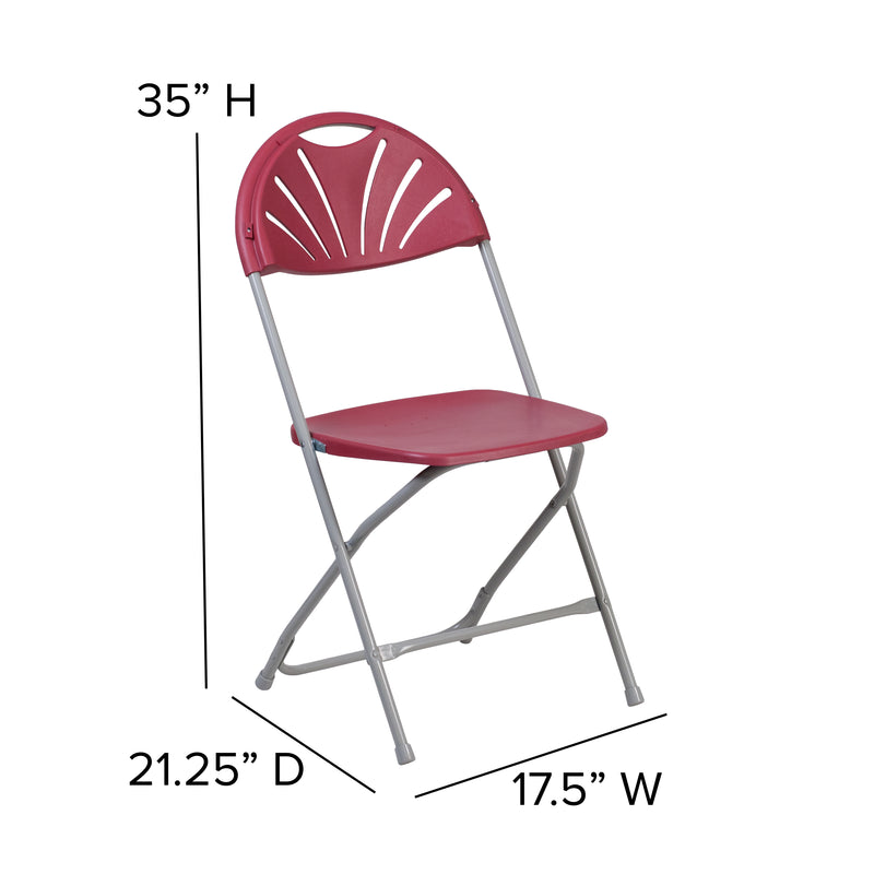 2 Pack SINGLEWAVE Series 650 lb. Capacity Burgundy Plastic Fan Back Folding Chair