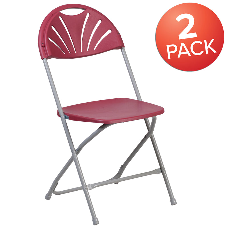 2 Pack SINGLEWAVE Series 650 lb. Capacity Burgundy Plastic Fan Back Folding Chair