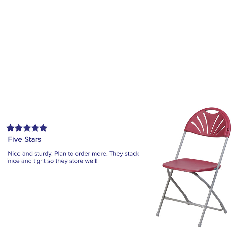 2 Pack SINGLEWAVE Series 650 lb. Capacity Burgundy Plastic Fan Back Folding Chair