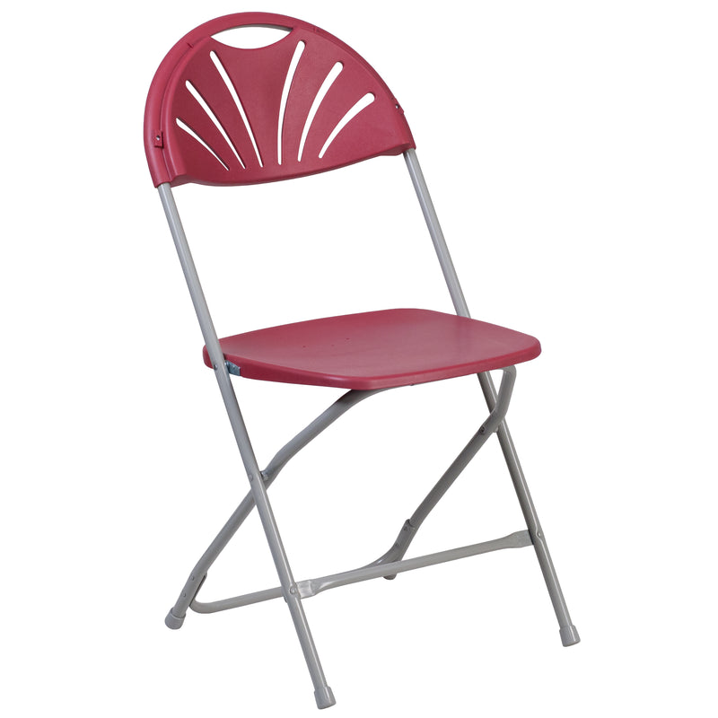 2 Pack SINGLEWAVE Series 650 lb. Capacity Burgundy Plastic Fan Back Folding Chair