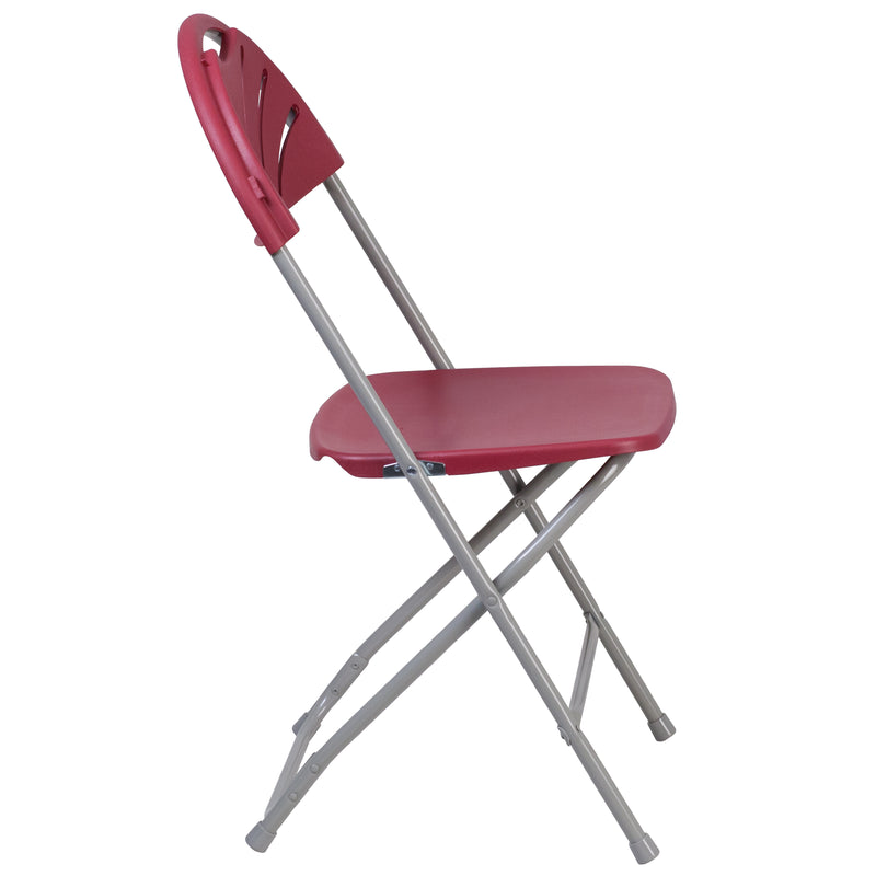 2 Pack SINGLEWAVE Series 650 lb. Capacity Burgundy Plastic Fan Back Folding Chair