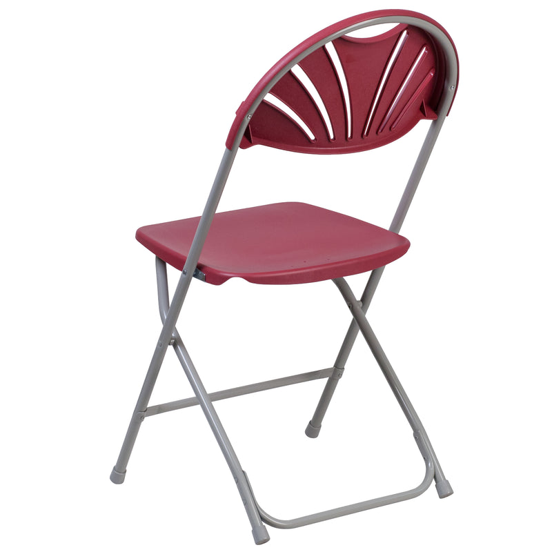 2 Pack SINGLEWAVE Series 650 lb. Capacity Burgundy Plastic Fan Back Folding Chair