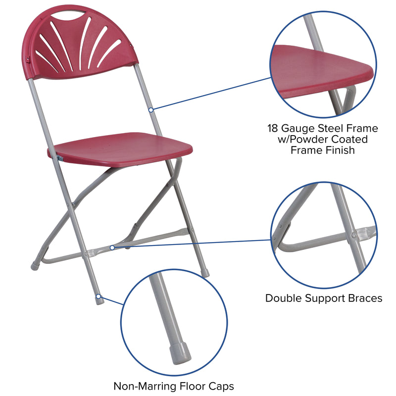 2 Pack SINGLEWAVE Series 650 lb. Capacity Burgundy Plastic Fan Back Folding Chair