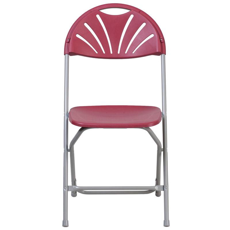 2 Pack SINGLEWAVE Series 650 lb. Capacity Burgundy Plastic Fan Back Folding Chair