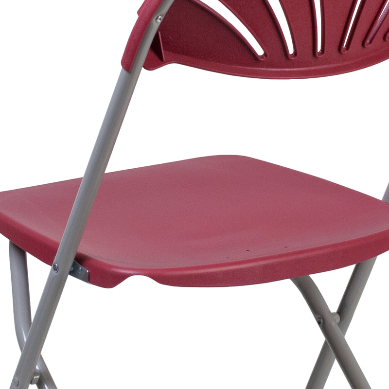 2 Pack SINGLEWAVE Series 650 lb. Capacity Burgundy Plastic Fan Back Folding Chair