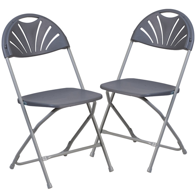 2 Pack SINGLEWAVE Series 650 lb. Capacity Charcoal Plastic Fan Back Folding Chair