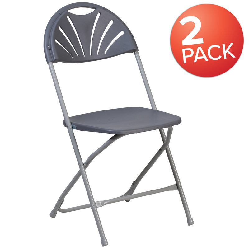 2 Pack SINGLEWAVE Series 650 lb. Capacity Charcoal Plastic Fan Back Folding Chair