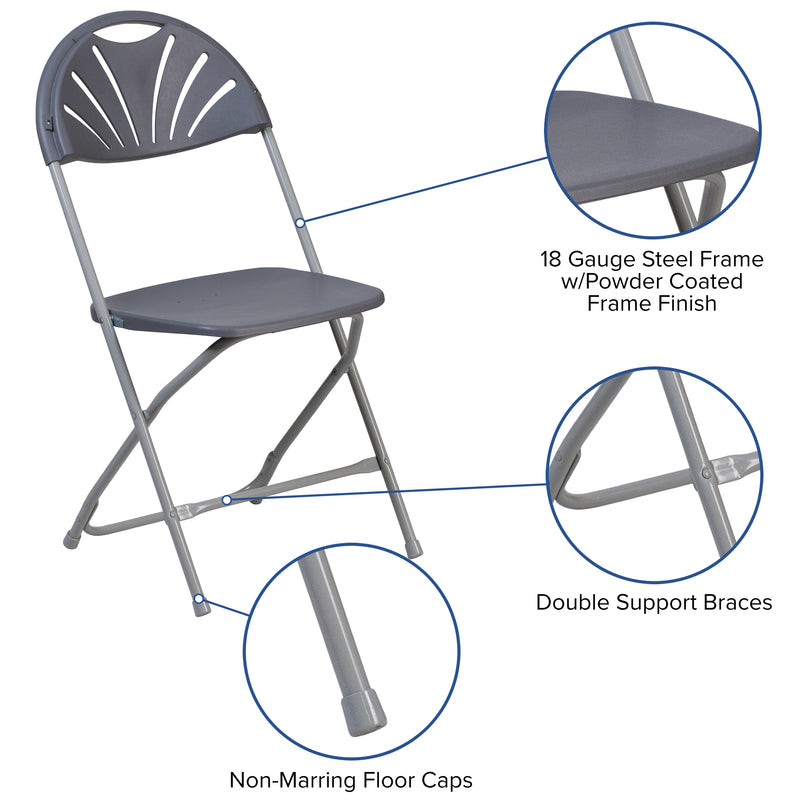 2 Pack SINGLEWAVE Series 650 lb. Capacity Charcoal Plastic Fan Back Folding Chair