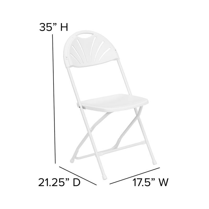 2 Pack SINGLEWAVE Series 650 lb. Capacity White Plastic Fan Back Folding Chair