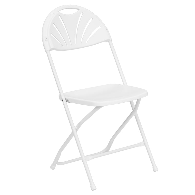 2 Pack SINGLEWAVE Series 650 lb. Capacity White Plastic Fan Back Folding Chair