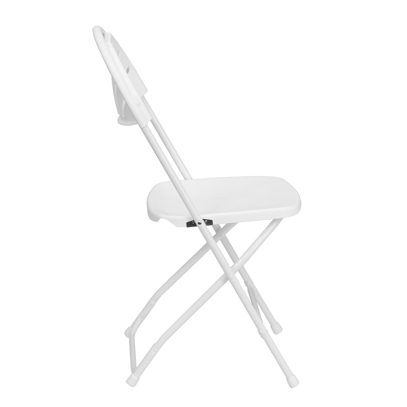 2 Pack SINGLEWAVE Series 650 lb. Capacity White Plastic Fan Back Folding Chair