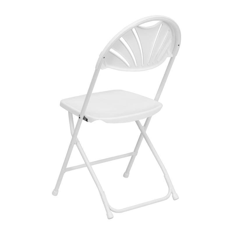 2 Pack SINGLEWAVE Series 650 lb. Capacity White Plastic Fan Back Folding Chair