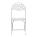 2 Pack SINGLEWAVE Series 650 lb. Capacity White Plastic Fan Back Folding Chair