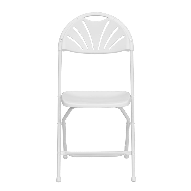 2 Pack SINGLEWAVE Series 650 lb. Capacity White Plastic Fan Back Folding Chair