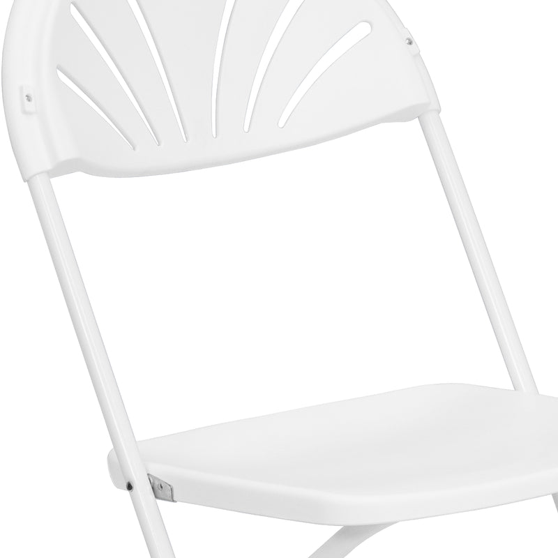 2 Pack SINGLEWAVE Series 650 lb. Capacity White Plastic Fan Back Folding Chair