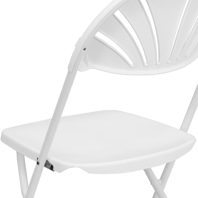 2 Pack SINGLEWAVE Series 650 lb. Capacity White Plastic Fan Back Folding Chair