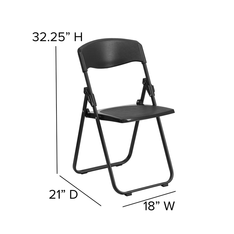 2 Pack SINGLEWAVE Series 500 lb. Capacity Heavy Duty Black Plastic Folding Chair with Built-in Ganging Brackets