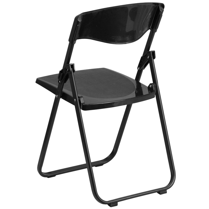 2 Pack SINGLEWAVE Series 500 lb. Capacity Heavy Duty Black Plastic Folding Chair with Built-in Ganging Brackets