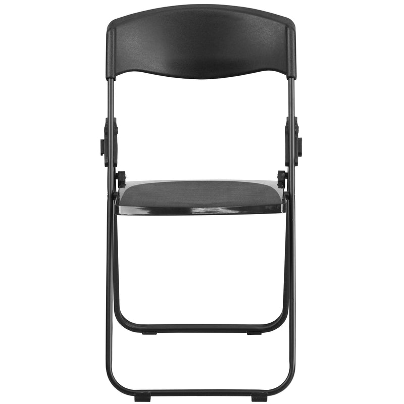 2 Pack SINGLEWAVE Series 500 lb. Capacity Heavy Duty Black Plastic Folding Chair with Built-in Ganging Brackets