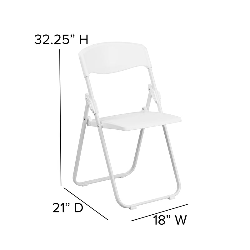 2 Pack SINGLEWAVE Series 500 lb. Capacity Heavy Duty White Plastic Folding Chair with Built-in Ganging Brackets