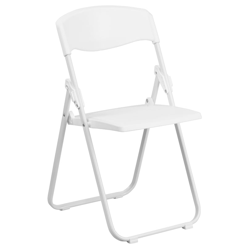 2 Pack SINGLEWAVE Series 500 lb. Capacity Heavy Duty White Plastic Folding Chair with Built-in Ganging Brackets