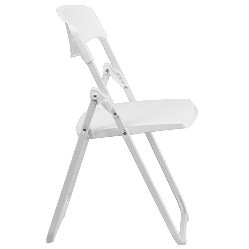 2 Pack SINGLEWAVE Series 500 lb. Capacity Heavy Duty White Plastic Folding Chair with Built-in Ganging Brackets