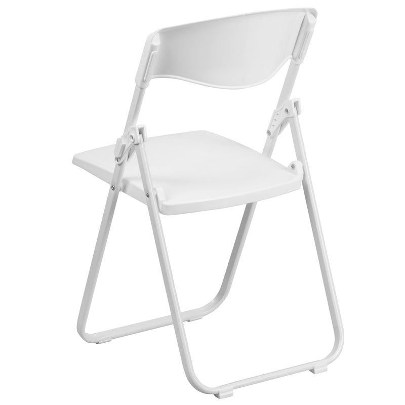 2 Pack SINGLEWAVE Series 500 lb. Capacity Heavy Duty White Plastic Folding Chair with Built-in Ganging Brackets