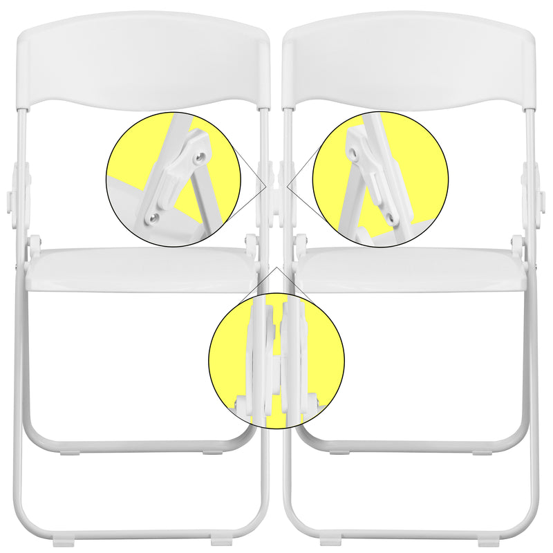 2 Pack SINGLEWAVE Series 500 lb. Capacity Heavy Duty White Plastic Folding Chair with Built-in Ganging Brackets