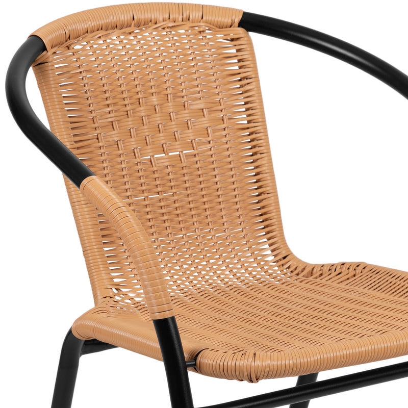 2 Pack Beige Rattan Indoor-Outdoor Restaurant Stack Chair