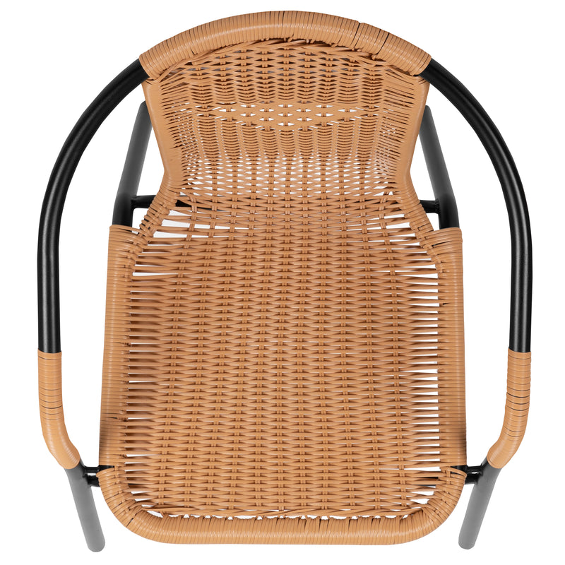 2 Pack Beige Rattan Indoor-Outdoor Restaurant Stack Chair