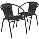 2 Pack Black Rattan Indoor-Outdoor Restaurant Stack Chair