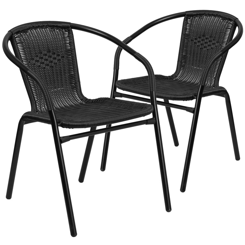 2 Pack Black Rattan Indoor-Outdoor Restaurant Stack Chair