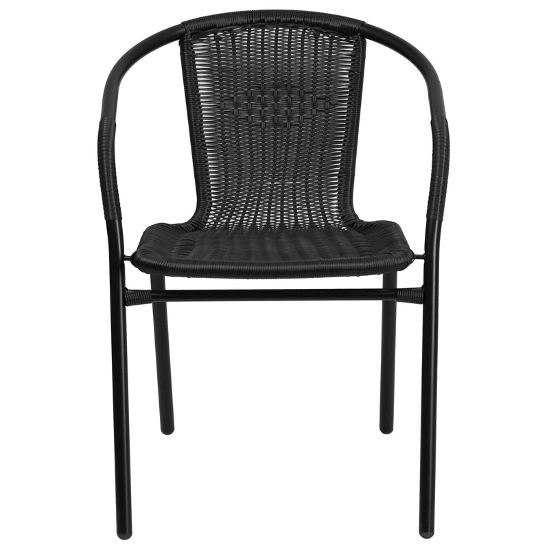 2 Pack Black Rattan Indoor-Outdoor Restaurant Stack Chair