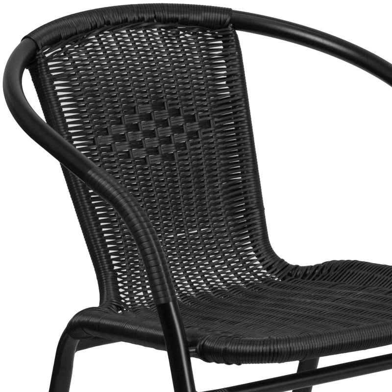 2 Pack Black Rattan Indoor-Outdoor Restaurant Stack Chair