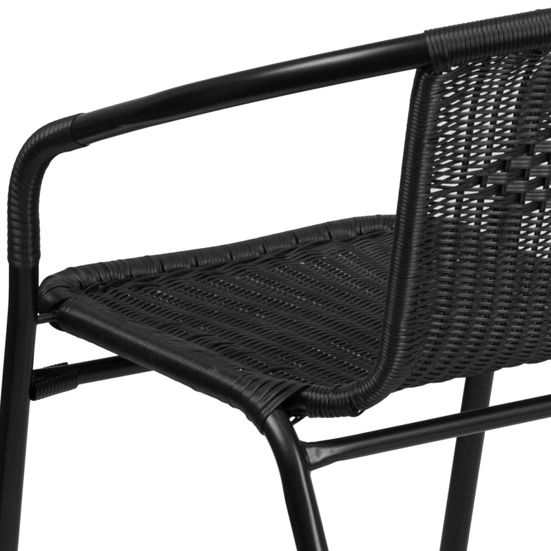 2 Pack Black Rattan Indoor-Outdoor Restaurant Stack Chair