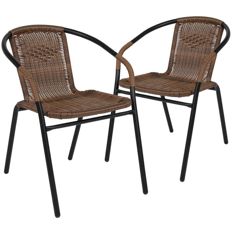 2 Pack Medium Brown Rattan Indoor-Outdoor Restaurant Stack Chair