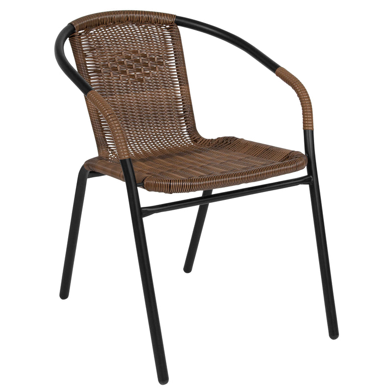 2 Pack Medium Brown Rattan Indoor-Outdoor Restaurant Stack Chair