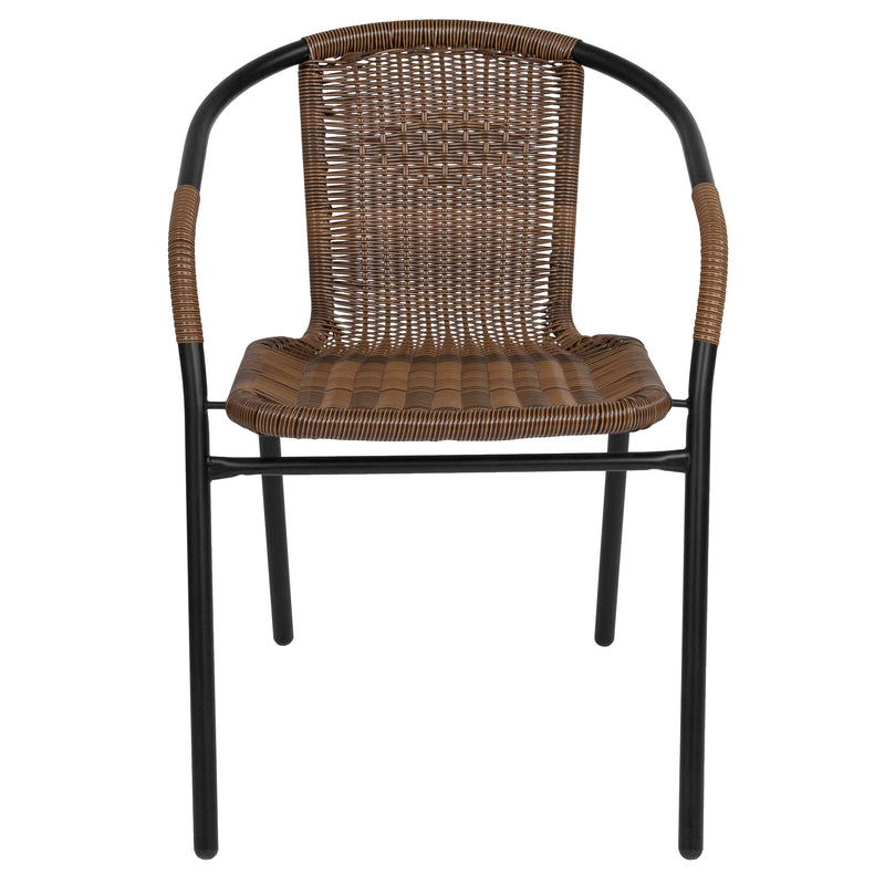 2 Pack Medium Brown Rattan Indoor-Outdoor Restaurant Stack Chair