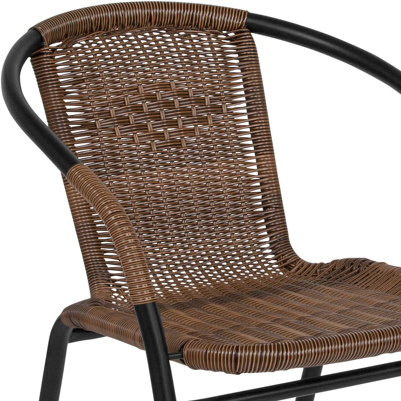 2 Pack Medium Brown Rattan Indoor-Outdoor Restaurant Stack Chair