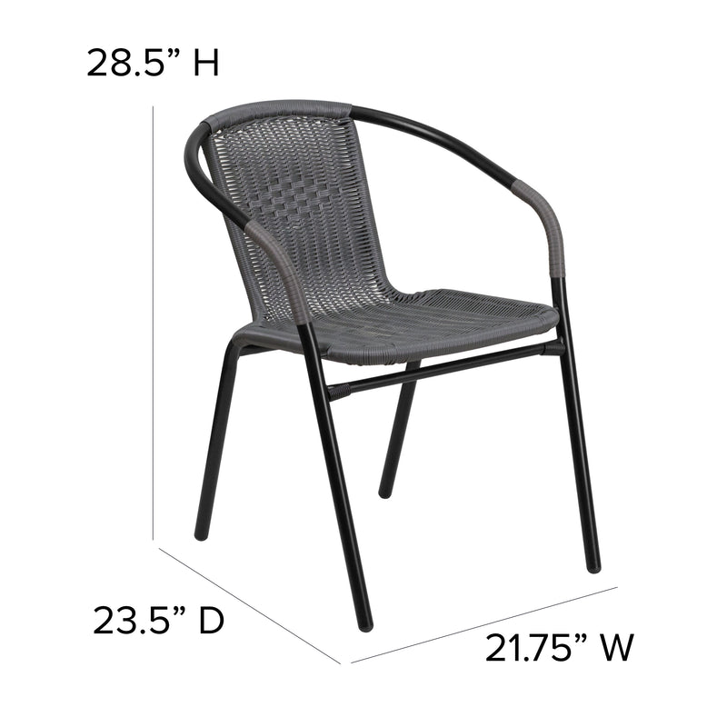 2 Pack Gray Rattan Indoor-Outdoor Restaurant Stack Chair