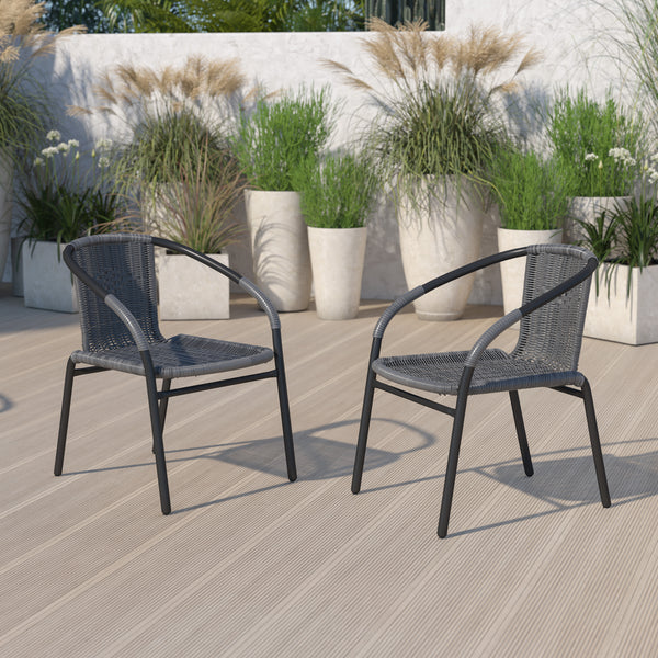 2 Pack Gray Rattan Indoor-Outdoor Restaurant Stack Chair