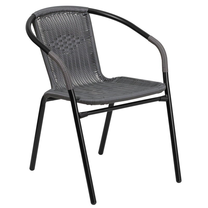 2 Pack Gray Rattan Indoor-Outdoor Restaurant Stack Chair