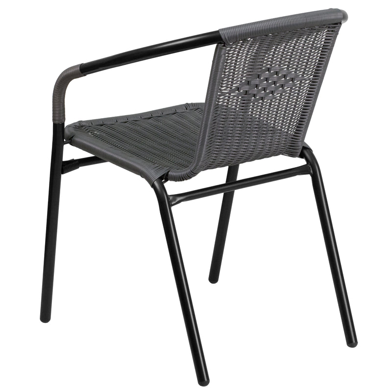 2 Pack Gray Rattan Indoor-Outdoor Restaurant Stack Chair