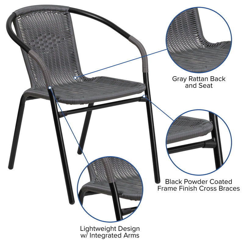 2 Pack Gray Rattan Indoor-Outdoor Restaurant Stack Chair