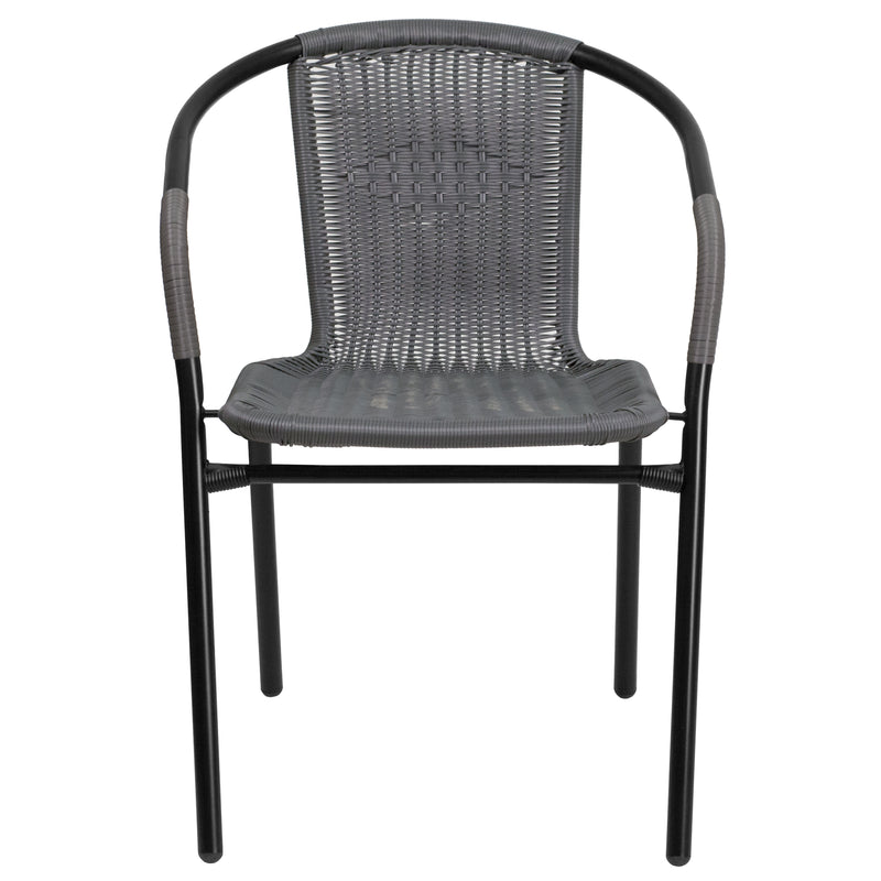 2 Pack Gray Rattan Indoor-Outdoor Restaurant Stack Chair