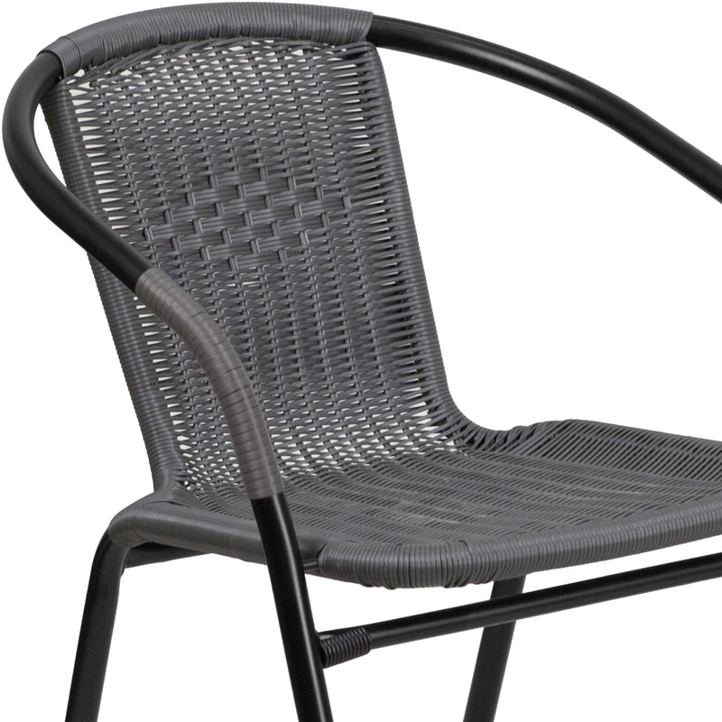 2 Pack Gray Rattan Indoor-Outdoor Restaurant Stack Chair