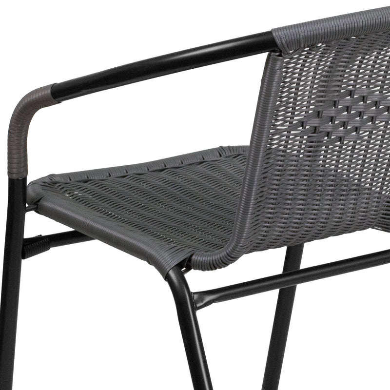 2 Pack Gray Rattan Indoor-Outdoor Restaurant Stack Chair