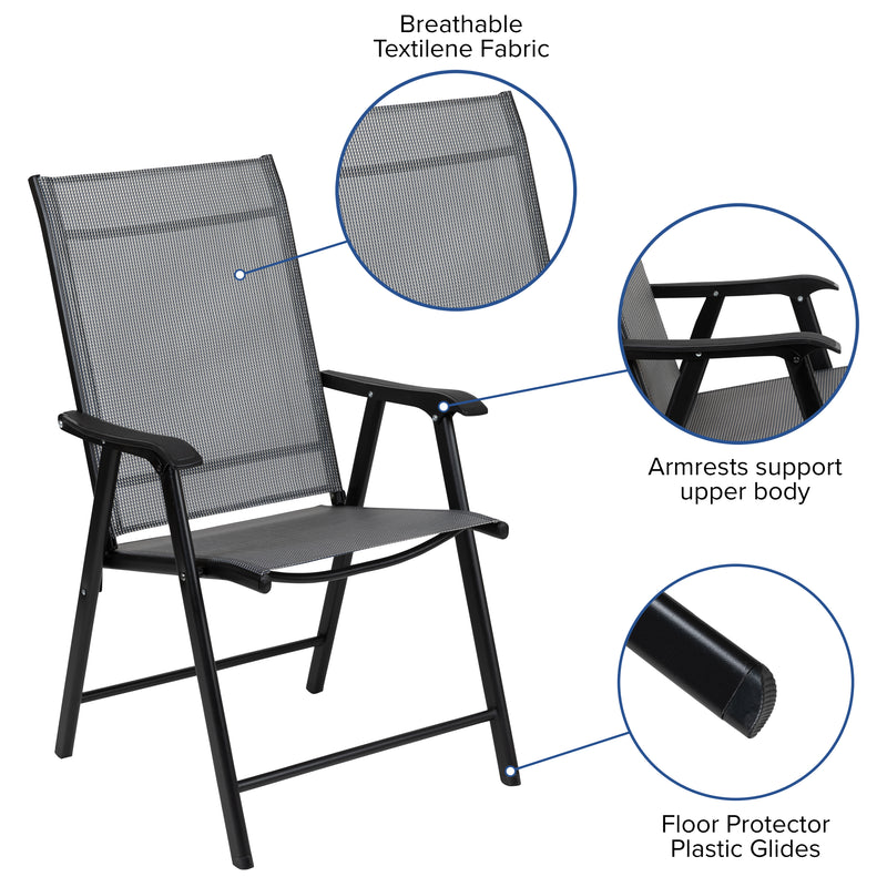 Black Outdoor Folding Patio Sling Chair (2 Pack)