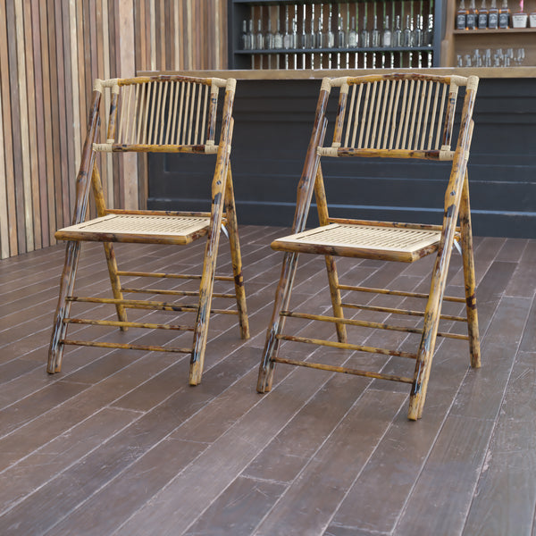 Bamboo Folding Chairs | Set of 2 Bamboo Wood Folding Chairs